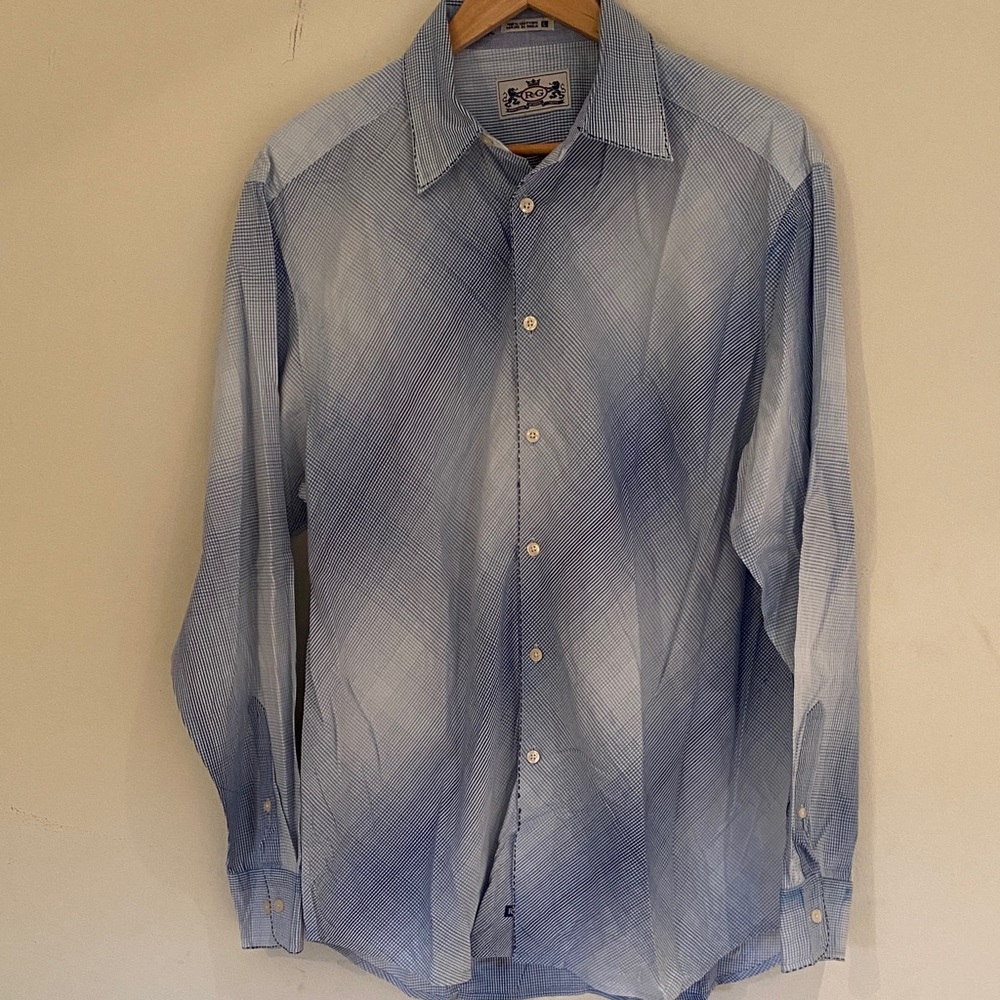 Robert Graham blue white button down 100% cotton shirt Sz L